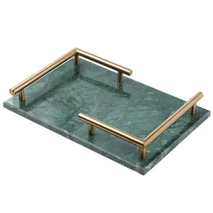 Plateau de service en marbre vert de luxe, nouveau, élégant pour plateaux de Table, haute qualité, vente en gros, plateau de service en marbre avec poignée en laiton - Product Image 1