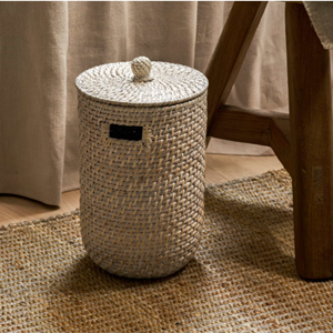 Poubelle en rotin de couleur blanche, paniers de rangement en rotin tressé, poubelle ronde, parfaite pour la chambre à coucher, le salon, en provenance du Vietnam - Product Image 4