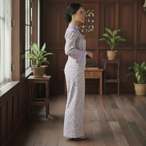 Vintage Embroidered Eco-Friendly Baju Kurung Borong <b>Dress</b> Geometric Pattern Sweep Train Polyester Fiber In-Stock - Product Image 3