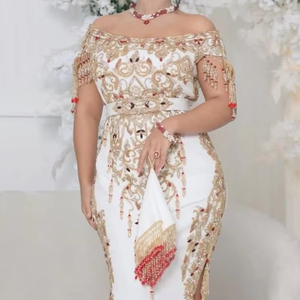 2025 @ Robe de mariée traditionnelle algérienne Badroune & Barnose pour femmes avec perle de verre en cristal ornée, pierre, perle, travail Dabka - Product Image 1