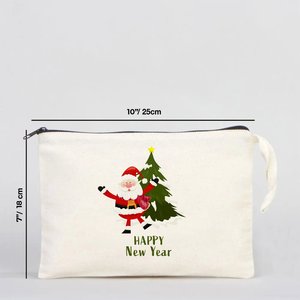 Pochette à fermeture éclair en coton rayé pour le Nouvel An, pratique, 10 x 7 (25 x 18 cm), sac cadeau personnalisé pour les fêtes - Product Image 2
