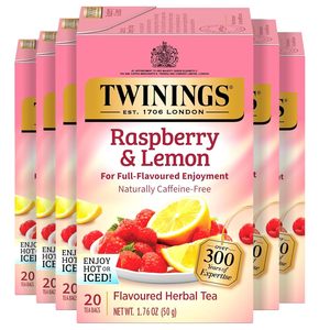 Twinings Raspberry & Lemon Herbal <b>Tea</b> Individually Wrapped Bags, 20 Count (Pack of 6) 120 Teabags - Product Image 1