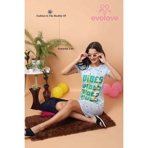 Evolove Camisón corto informal de punto suave con estampado 100% algodón hasta la rodilla para mujer en azul - Product Image 6