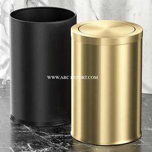 Modern Black Metal Iron Stainless Steel Shiny Polished Trash Bin Indoor Office Decor and Outdoor Dust Bin Factory Direct - Product Image 3