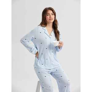 Conjunto de Pijama Clásico de Manga Larga para Mujer, Rayado, Tejido de Bambú y Spandex, Suave, Talla XS, Logotipo Personalizado, Cierre con Cordón, para Primavera - Product Image 4