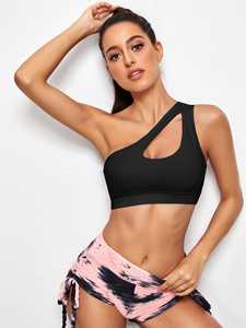 High Quality Gym Active Wear One Shoulder Crop Sports Bra Thin Strap Women <b>Padded</b> Spandex Sexy Yoga Push up Ladies Sports Bra - Product Image 5