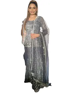 Фульпари, этническая одежда, вышивка, пакистанский костюм, сальвар камиз, 1/3 коллекция газонов, пакистанский костюм шалвар камиз