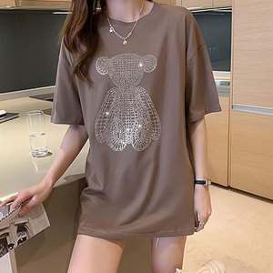 เสื้อยืดผู้หญิงขายดีประจำฤดูร้อน ผ้าแคนวาสระบายอากาศ ประดับเพชร คอทรงโอ แขนสั้น คุณภาพสูง แห้งเร็ว สวมใส่สบาย - Product Image 2