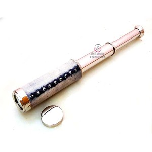 Télescope de poche en argent nickelé imitation antique, décoration nautique, voyage, camping, baptême, fait main, 31 cm - Product Image 1