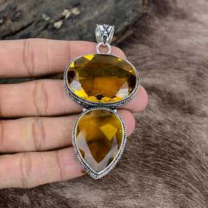 Colgante de Citrino en Plata de Ley Hecho a Mano, Chapado en Oro Antiguo, Certificado por IGI, Elegante Regalo de Aniversario, Joyería para Mujer - Product Image 2
