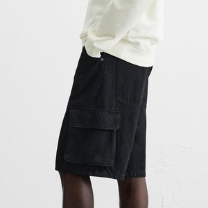 Pantalones Cortos Cargo Negros para Hombre, Estilo Vaquero, de Tela No Tejida Resistente, de Algodón Grueso, Duraderos, de Corte Holgado, Largos hasta la Rodilla, Utilitarios, Tallas Grandes - Product Image 4