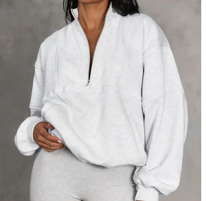 Sweat-shirt d'hiver en coton surdimensionné pour femmes, col demi-zip, polaire imprimé, technique, spandex, demi-zip, vente en gros OEM - Product Image 1