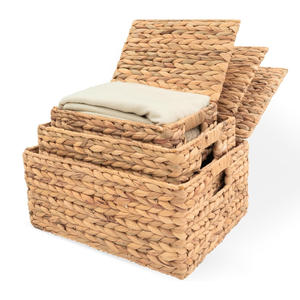 Water hyacinth box with lid wholesale price sustainable weaving containers <b>decor</b> & <b>storage</b> <b>boxes</b> - Product Image 1