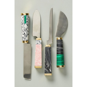 Juego de cuchillos para queso de grado profesional para rebanar quesos blandos y duros para charcutería y mango de diseño de hoja entretenido Color dorado - Product Image 4