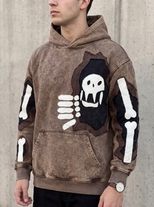 Sudadera con Capucha Oversize de Algodón y Felpa para Hombre, con Estampado Gráfico de Esqueleto y Lavado Ácido, Estilo Vintage Streetwear Personalizado - Product Image 4