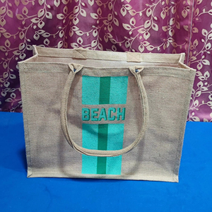 Sac fourre-tout en jute 17*14*6 avec deux poignées ouvertes pour les fêtes d'anniversaire et de mariage comme cadeau pour elle (plage) Caractéristiques Lettre Décoration - Product Image 1