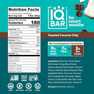 IQBAR Clean Plant <b>Protein</b> Bars - Toasted Coconut Chip - 12 Count - Product Image 2