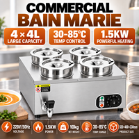 Chauffe-soupe électrique professionnel à quatre bains-marie, 4x4L 1500W, en acier inoxydable, pour comptoir, avec robinet, pour buffet