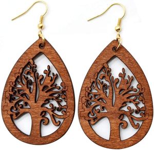 ต่างหูห้อยสไตล์โบฮีเมียนสำหรับผู้หญิง2คู่ทำจากไม้ที่มีน้ำหนักเบาทำด้วยมือ - Product Image 3