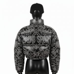 Women Premium Rhinestone Puffer <b>Jacket</b> High Density Polyester 340GSM Glossy <b>Black</b> Quilted Custom Logo Puffer <b>Jacket</b> for women - Product Image 2