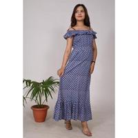 Robe en coton Boho léger pour femmes à la main bloc imprimé motif floral Breezy tenue de fête décontractée pour l'été lavable