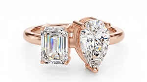 Anillo de Mujer con Corte Esmeralda Asimétrico y Diamantes en Forma de Pera, Anillo de Compromiso Clásico con Diamantes Cultivados en Laboratorio - Product Image 3