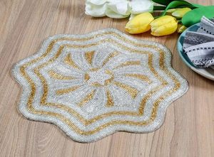 Handcrafted Round Glass <b>Beaded</b> <b>Placemats</b> for Dining Table American Style Wedding Christmas Decoration Family Gatherings Parties - Product Image 3