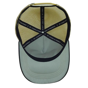 Sombrero de camionero negro de 5 paneles, hilo de contraste de malla amarilla en el ala y logotipo en la parte delantera y izquierda, hebilla de un solo pecho de plástico OEM - Product Image 5