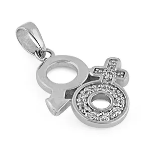 Pendentif symbole intersexuel en argent 925, style religieux, bijoux d'identité de genre, rhodié, plaqué or 14 carats, matériau or rose - Product Image 2