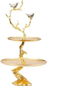 Sculpture en forme de feuille en acier inoxydable à 2 niveaux, support à gâteau moderne et écologique, décoration de table de mariage - Product Image 3