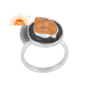 แหวนซิทรีนอัญมณีซิทรินธรรมชาติสีเงินสเตอร์ลิงออกซิไดซ์ - Product Image 1