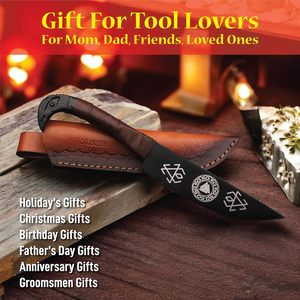 Cuchillo Vikingo Raven de 9.5 Pulgadas para Camping, Recubrimiento de Polvo Negro, Grabados Nórdicos, Hoja de Acero de Damasco, Mango de Cuerno de Toro, Dureza HRC60-65 - Product Image 5