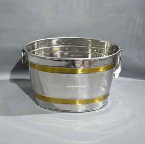Seau à glace ovale en acier inoxydable à double bande dorée en forme de bateau avec poignée pour fêtes et événements - Product Image 2