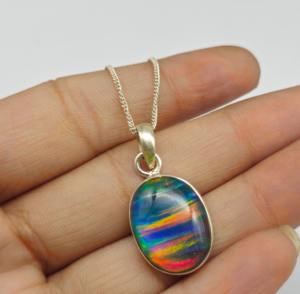 Más hermoso Aura Opal colgante 925 plata esterlina hecho a mano Aura Opal plata colgante collar - Product Image 2