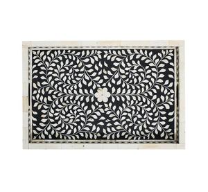 Modern Polished Bone Inlay Square Floating Serving Tray with <b>MOP</b> <b>Handles</b> Custom Handcrafted by Indian Wholesaler Eco-Friendly - Product Image 2