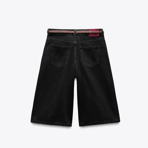 Fashionable Women Knee Length Denim Jorts Loose Fit Stone Washed Solid <b>Jeans</b> <b>Shorts</b> <b>High</b> <b>Waist</b> Summer Wear Denim Women's <b>Shorts</b> - Product Image 2