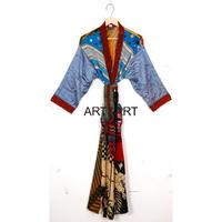 Kimono Maxi Boho Hippie Elegante Hecho a Mano de Alta Calidad para Primavera, Verano y Otoño, Ropa de Noche, Estilo Indio, Ultra Suave, Transpirable, con Parches