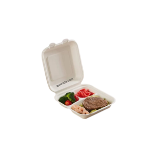 100% boîtes à déjeuner et à hamburger jetables naturelles de bagasse de canne à sucre 9x9 8x8 3CP CLAMSHELL à emporter adapté aux camions - Product Image 4