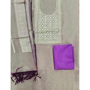 Sari en soie Banarasi non cousu, orné de broderies à la main festives, avec tissu en georgette brodé pour Salwar Kameez de fête - Product Image 1