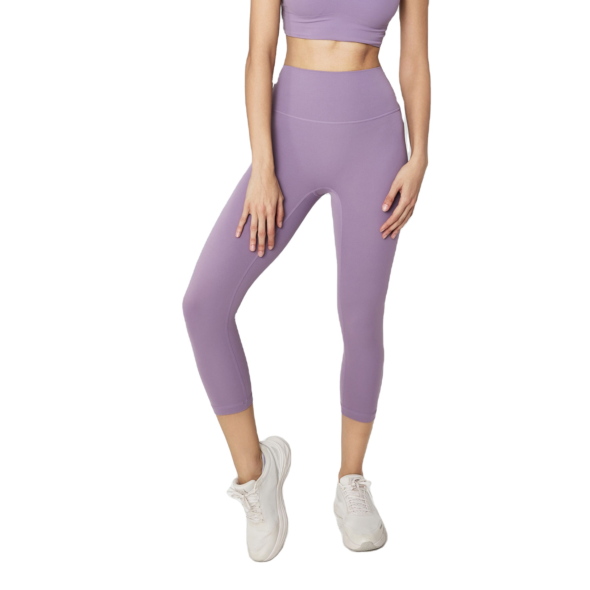 Custom Logo Women's 3/4 High Waist Gym Capri Yoga Leggings Soft Back Pocket No Front Seam Knee Length with Comfortable Fit