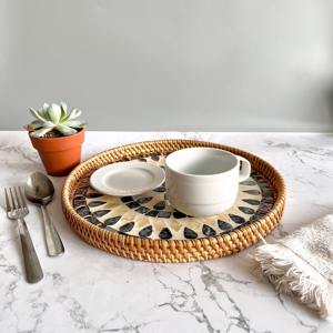 Vintage rotin vadrouille plateau tablescape accessoires tissé à la main nacre plateaux prix usine - Product Image 5