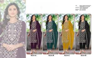 Dhwaja Export - Salwar Kameez Semi-Tailorizado (Tela Chifón Pesada con Bordado de Lentejuelas de 3mm y Trabajo Khatli) Dupatta (Tela Chifón Pesada) - Product Image 6