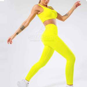 2024 Women's Breathable Solid <b>Pattern</b> Yoga Set New Gym <b>Leggings</b> Bra Elastic Waist Workout Clothing 2-Piece Spandex/Polyester - Product Image 6