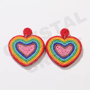 Pendientes de cuentas coloridos para mujer Día conmemorativo patriótico Material de tela de color naranja blanco azul - Product Image 4