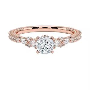 Halo Design 10K Oro amarillo Moissanite Anillo de compromiso de diamante de corte brillante redondo para boda - Product Image 5