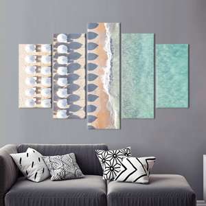 Lienzo estampado con diseño de playa elegante con sombrillas - Decoración artística costera, paquete de 5: Envoltura tipo galería - Product Image 1