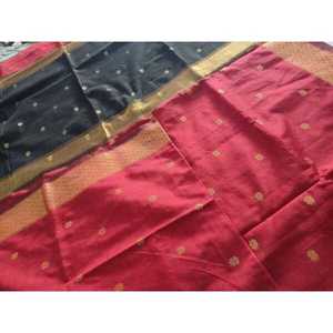Traditional Handloom <b>Red</b> and Black Sari Indian Ethnic Style Modal Organza <b>Silk</b> Suit for Festivals Parties Soft Affordable - Product Image 2