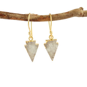 Pendientes con forma de punta de flecha de azúcar blanco Natural, joyería fina con gancho colgante, bañado en oro - Product Image 1