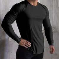 T-shirt de sport pour homme à manches longues en coton 100% tricoté, logo personnalisé, séchage rapide, athlétique, musculation, gym, course à pied, ajusté