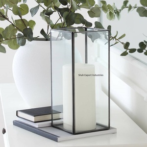 Cadre en laiton de luxe boîte en verre bougeoir ensemble pour la décoration de table de mariage pièce maîtresse bougie carrée noire votive - Product Image 6